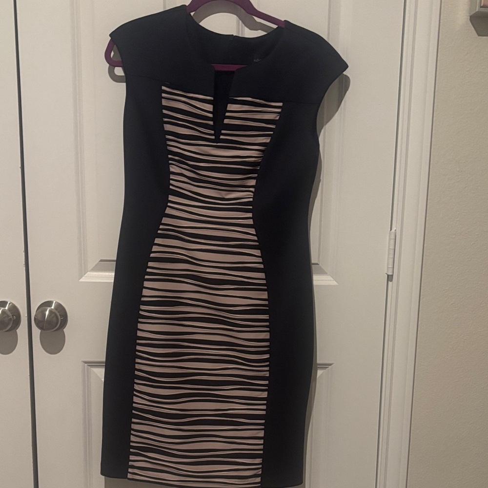 Connected Apparel Navy and Pink Striped Dress